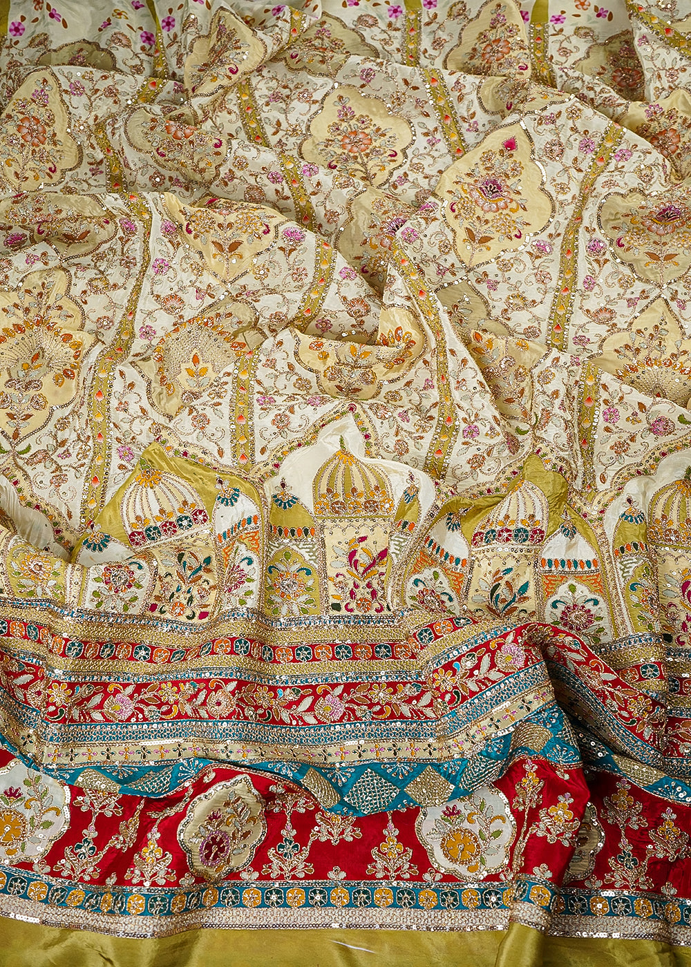 Lemon Crepe Fabric With All Over Zari, Sequins Work With One Side Heavy Border 25442