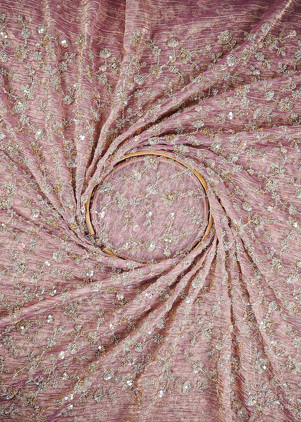 Gajri Pink Crushed Tissue Fabric With All Over Zari, Sequins And Katdana Work 25445