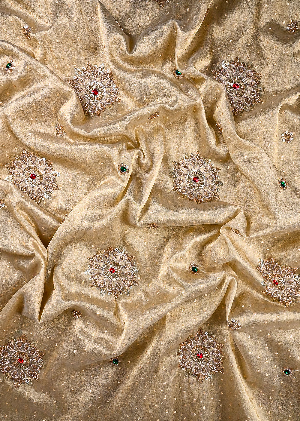 Beige Tissue Fabric With All Over Zari, Sequins, Katdana And Stone Work 25450