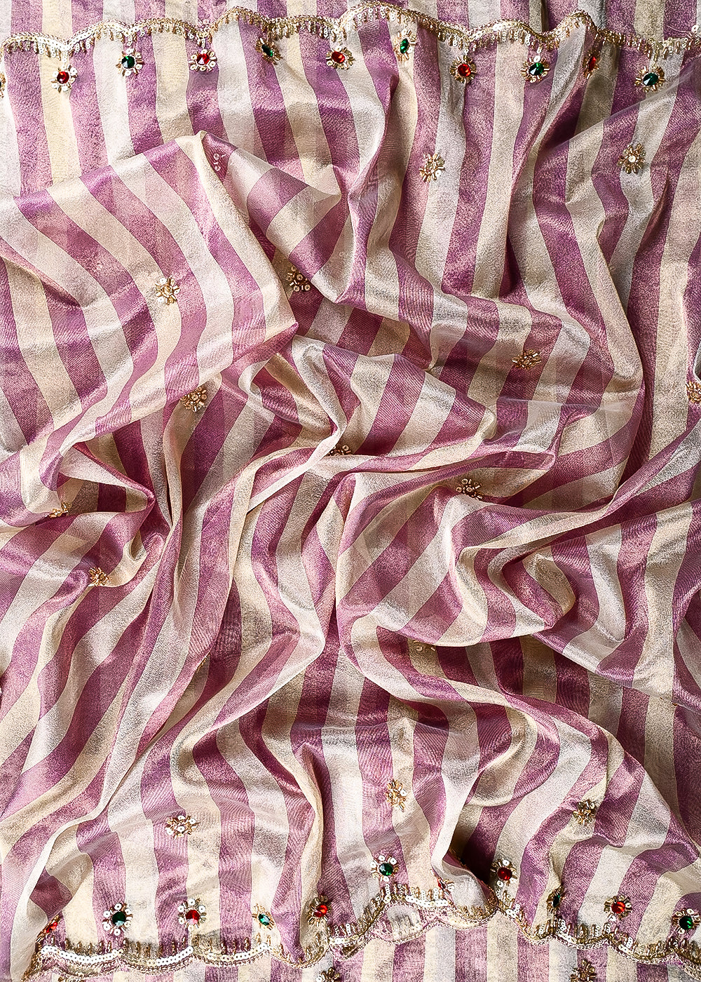 Lavender Dupatta Fabric With All Over Zari, Sequins, Katdana And Stone Work With Both Side Border 25451