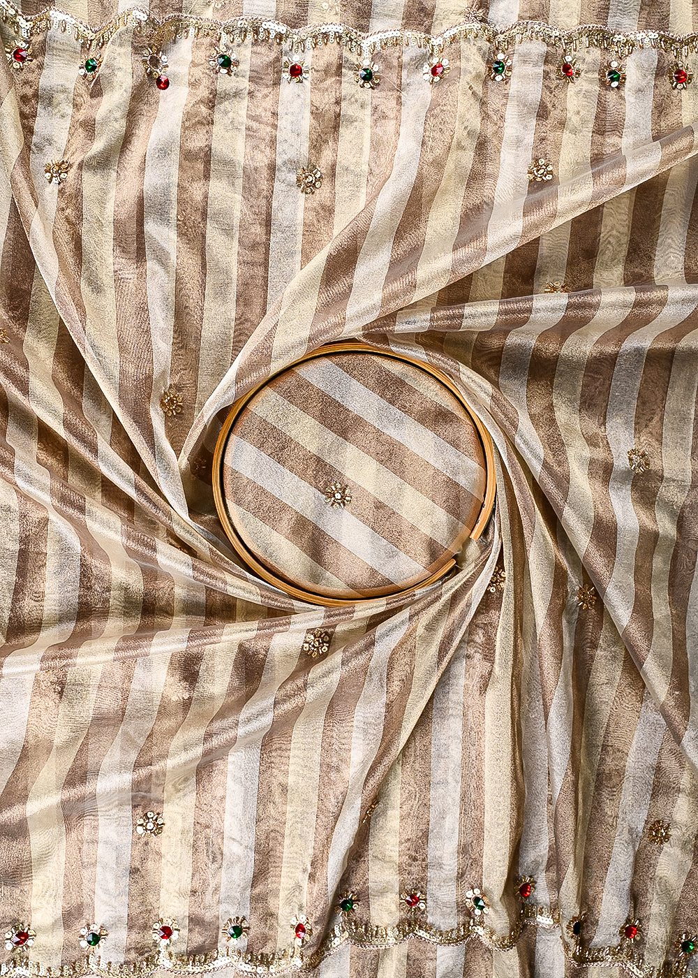 Light Brown Dupatta Fabric With All Over Zari, Sequins, Katdana And Stone Work With Both Side Border 25452