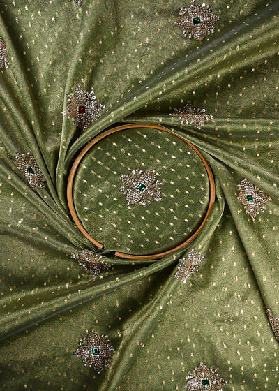 Green Tissue Fabric With All Over Zari, Sequins, Katdana And Stone Work 25461