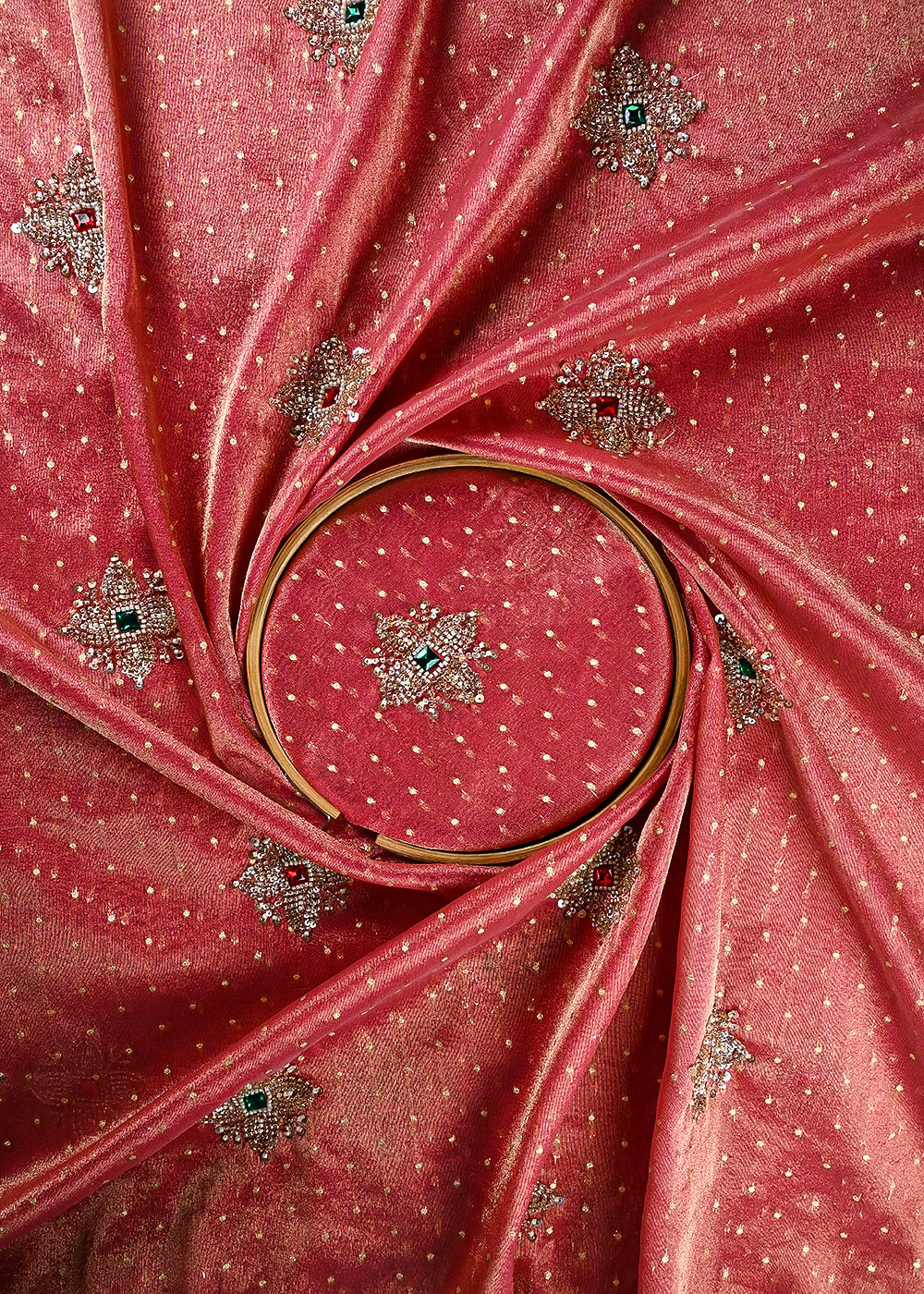 Pink Tissue Fabric With All Over Zari, Sequins, Katdana And Stone Work 25462