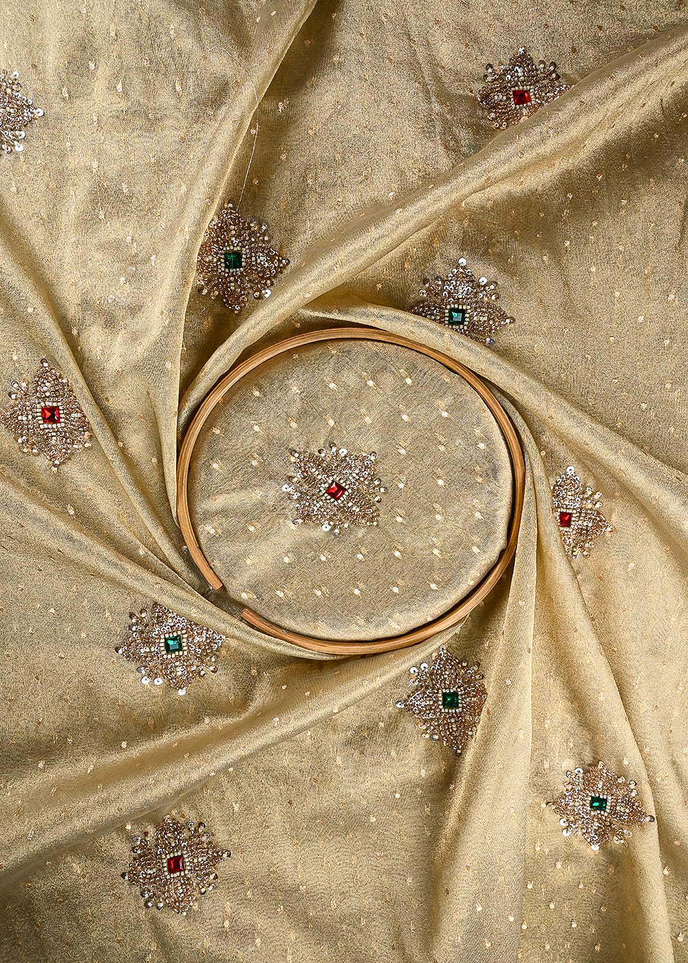 Beige Tissue Fabric With All Over Zari, Sequins, Katdana And Stone Work 25464