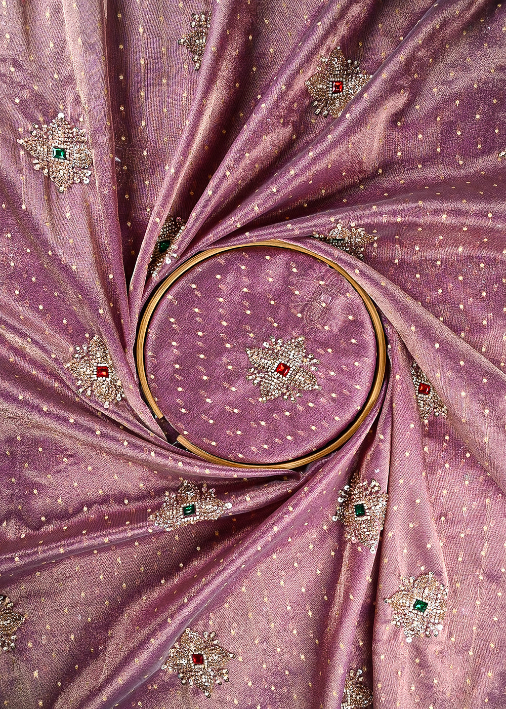Purple Tissue Fabric With All Over Zari, Sequins, Katdana And Stone Work 25465