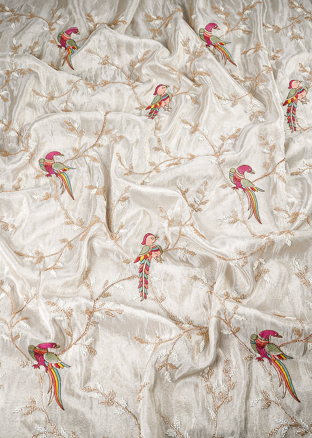 Golden Dyeable Tissue Fabric With All Over Katdana Work With One Side Border 25467