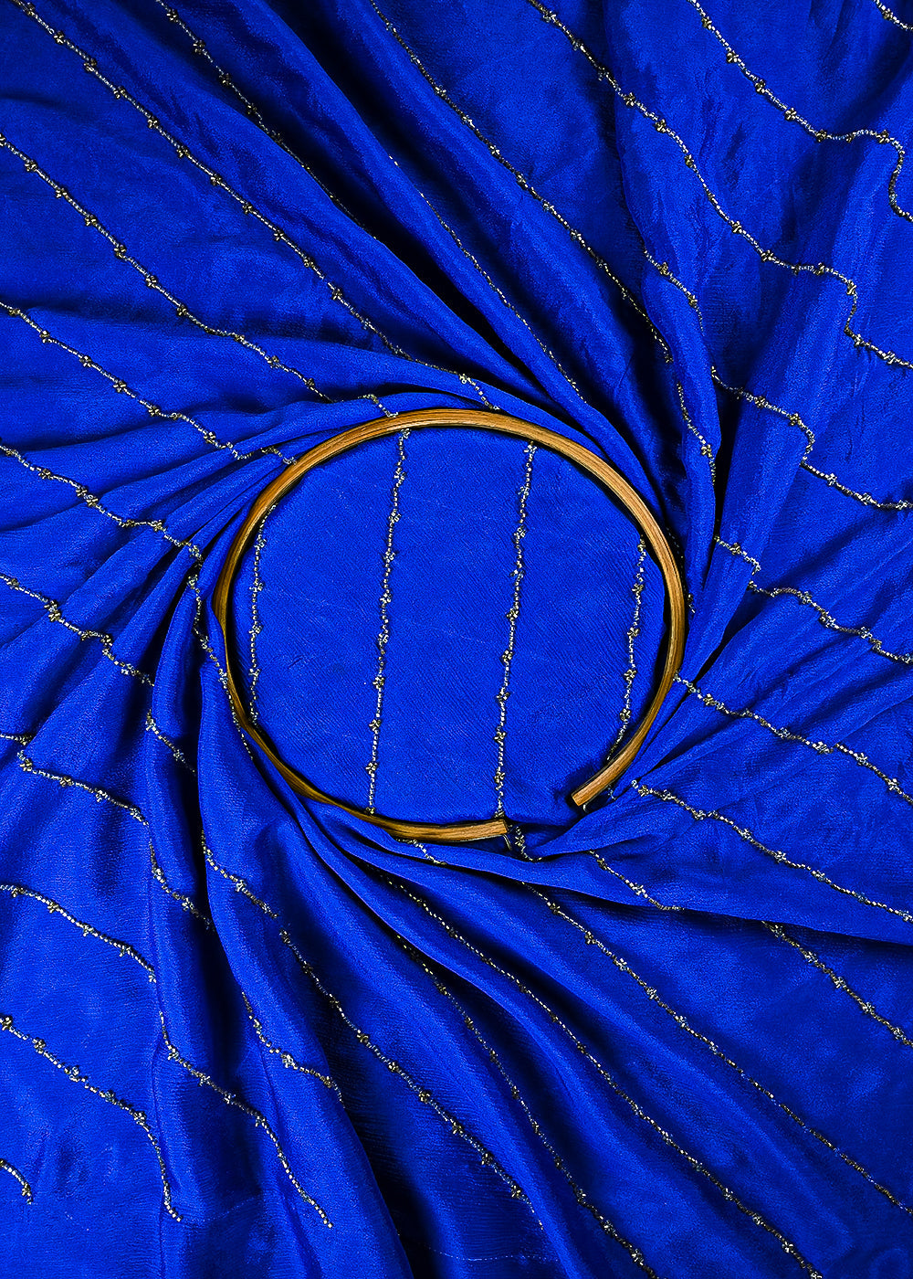 Royal Blue Chinon Chiffon Fabric With All Over Katdana Work 25472