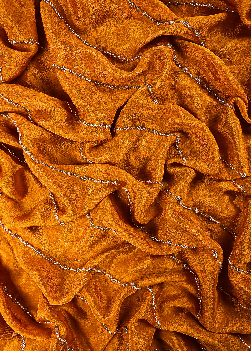 Mustard Chinon Chiffon Fabric With All Over Katdana Work 25473