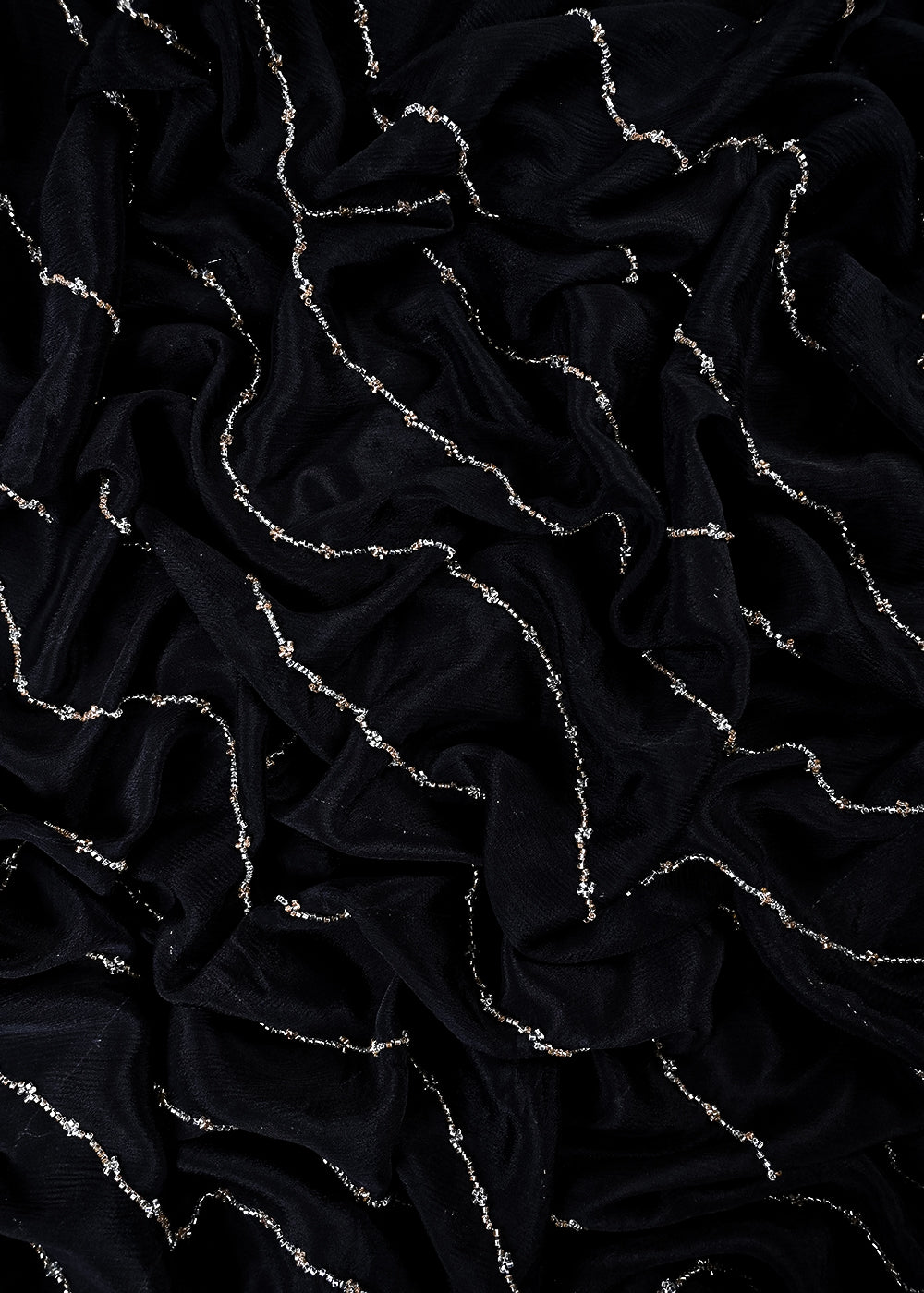 Black Chinon Chiffon Fabric With All Over Katdana Work 25475