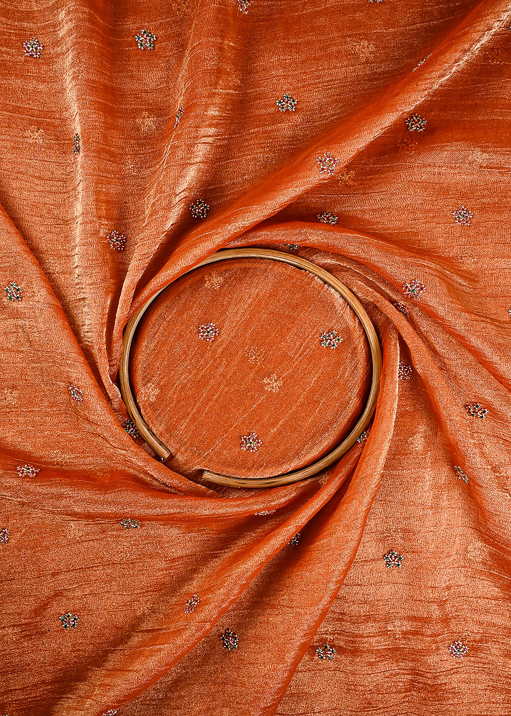 Rust Crushed Tissue Fabric With All Over Buti Of Katdana Work 25478
