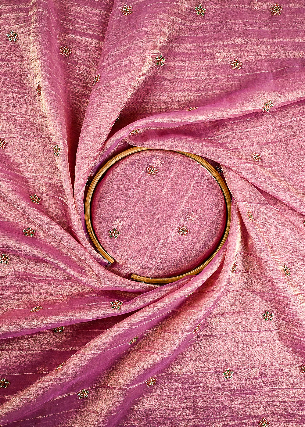 Pink Crushed Tissue Fabric With All Over Buti Of Katdana Work 25480