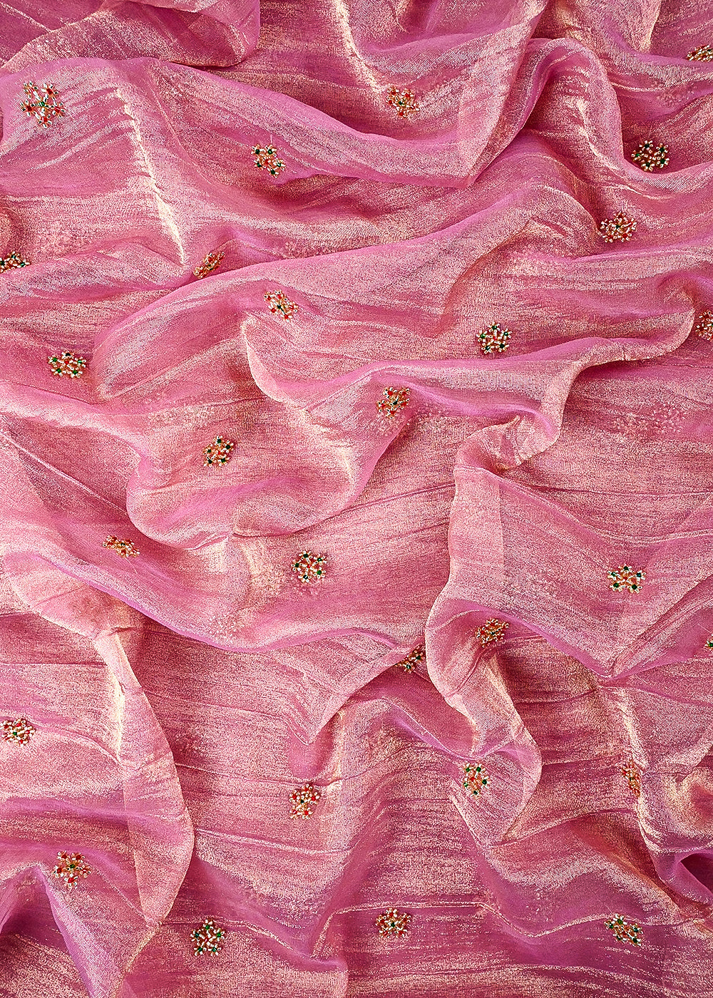 Pink Crushed Tissue Fabric With All Over Buti Of Katdana Work 25480