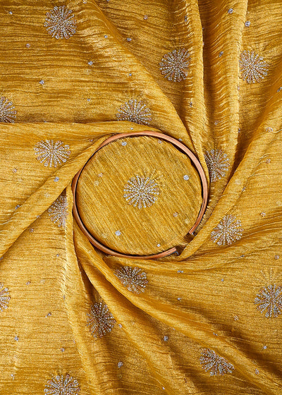Mustard Crushed Tissue Fabric With All Over Zari And Sequins Work 25482