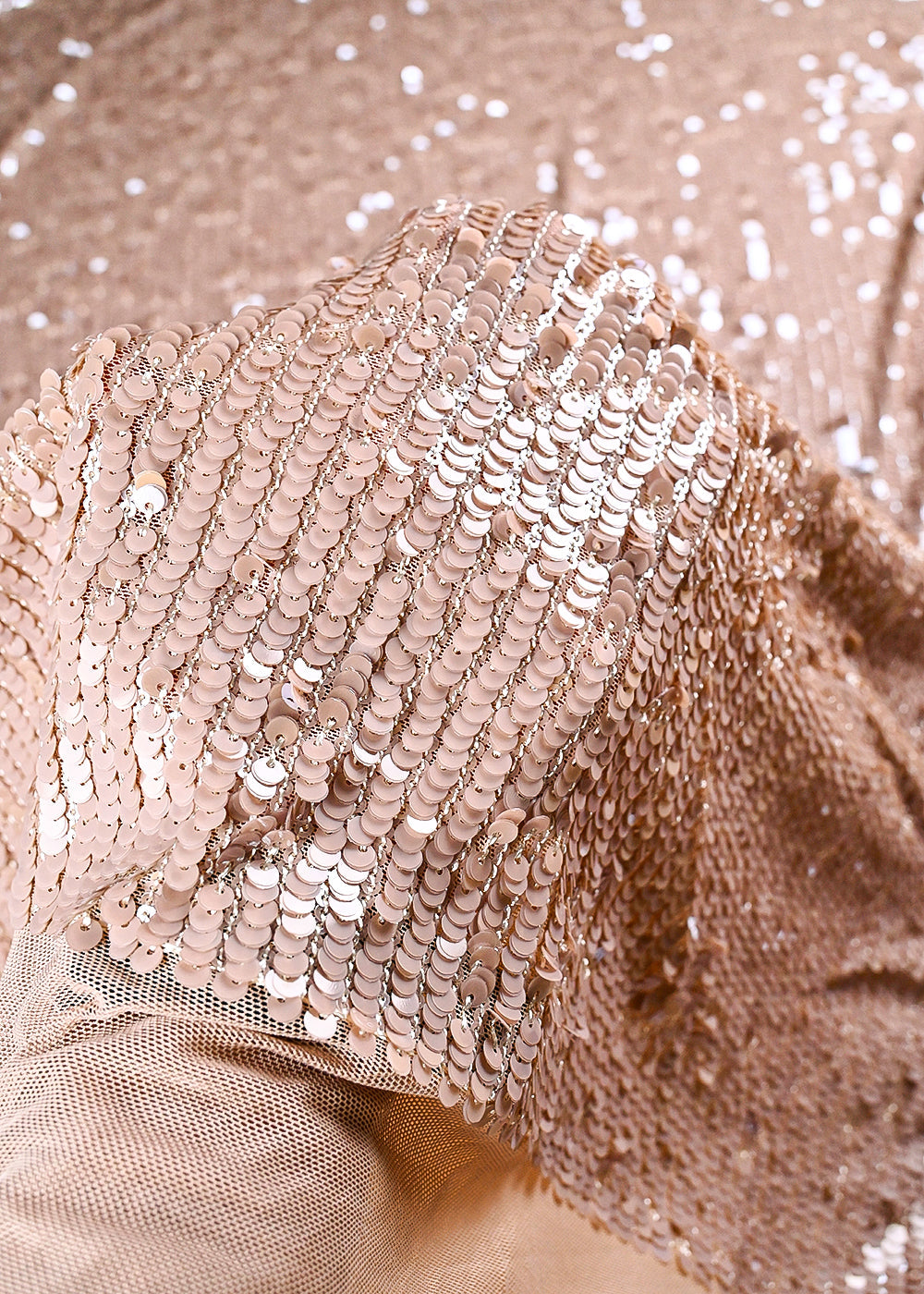 Beige Lycra Net Fabric With All Over Sequins Work 25503