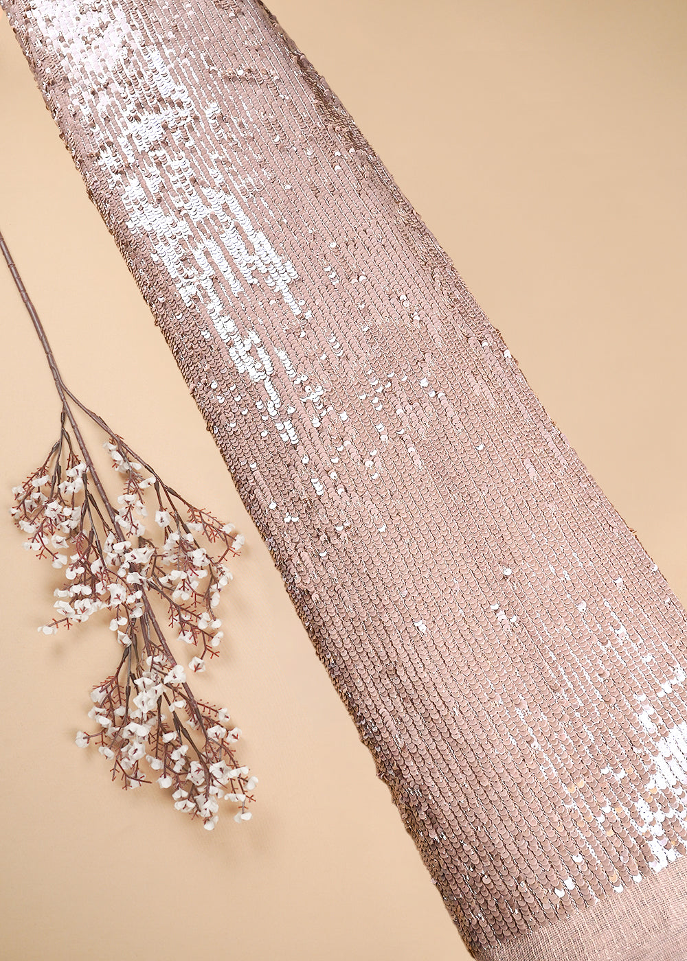 Beige Lycra Net Fabric With All Over Sequins Work 25503