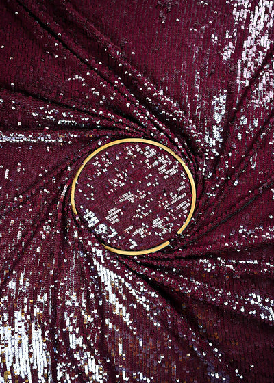 Wine Lycra Net Fabric With All Over Sequins Work 25504