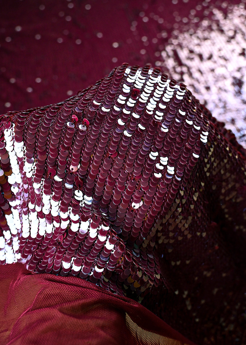 Wine Lycra Net Fabric With All Over Sequins Work 25504