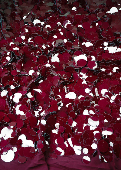 Maroon Georgette Fabric With All Over Jombo Oval Sequins Work 25506