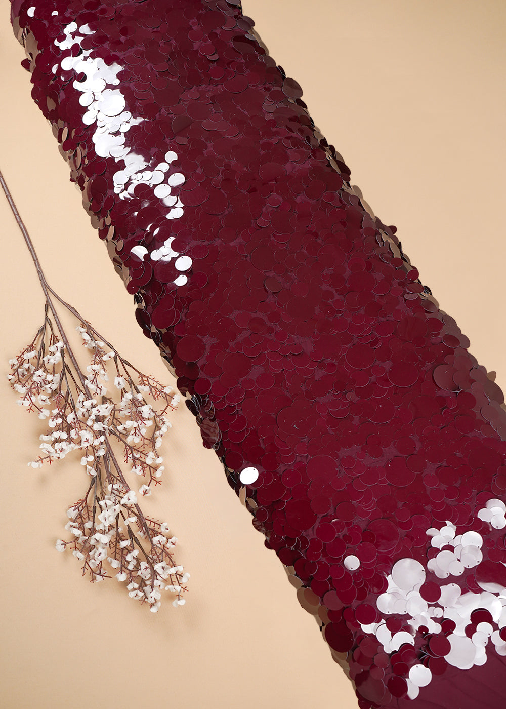 Maroon Georgette Fabric With All Over Jombo Oval Sequins Work 25506