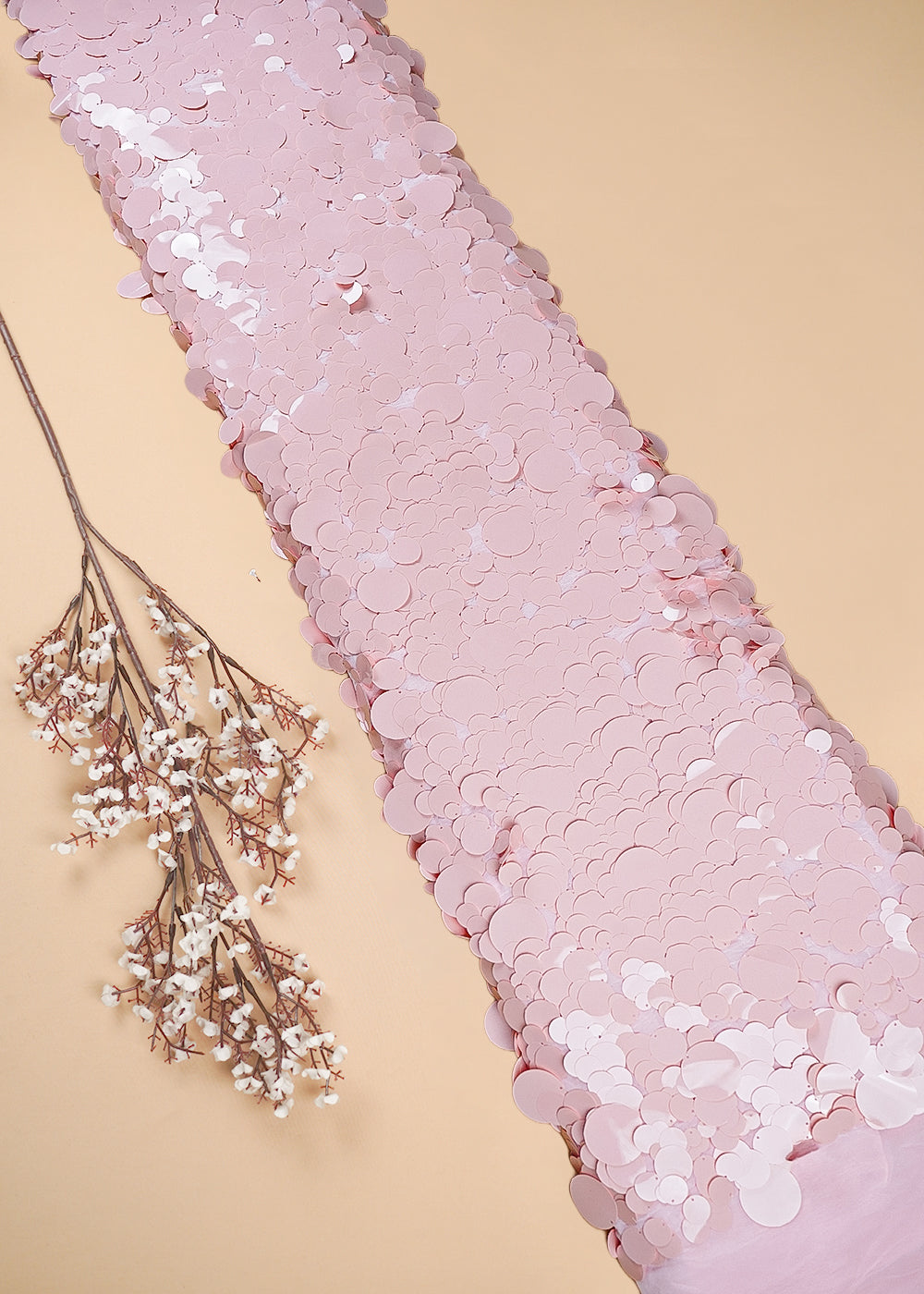 Baby Pink Georgette Fabric With All Over Jombo Oval Sequins Work 25507