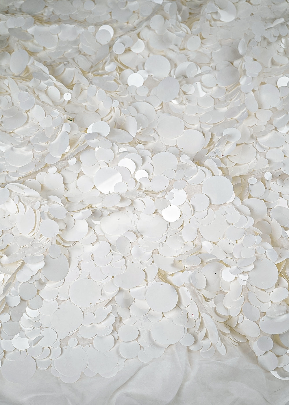 White Georgette Fabric With All Over Jombo Oval Sequins Work 25508