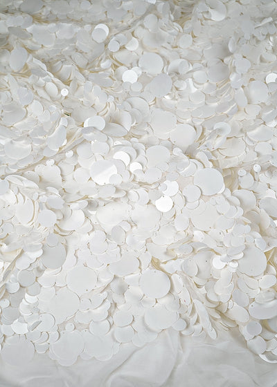 White Georgette Fabric With All Over Jombo Oval Sequins Work 25508