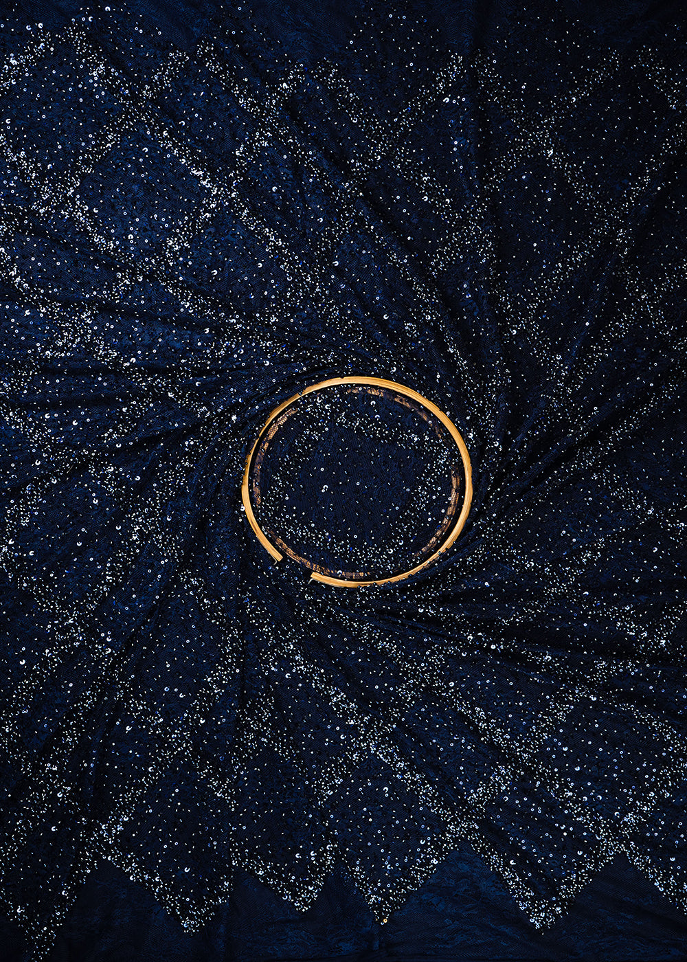 Navy Blue Sandlin Lace Fabric With All Over Sequins, Katdana And Bead Work 25511
