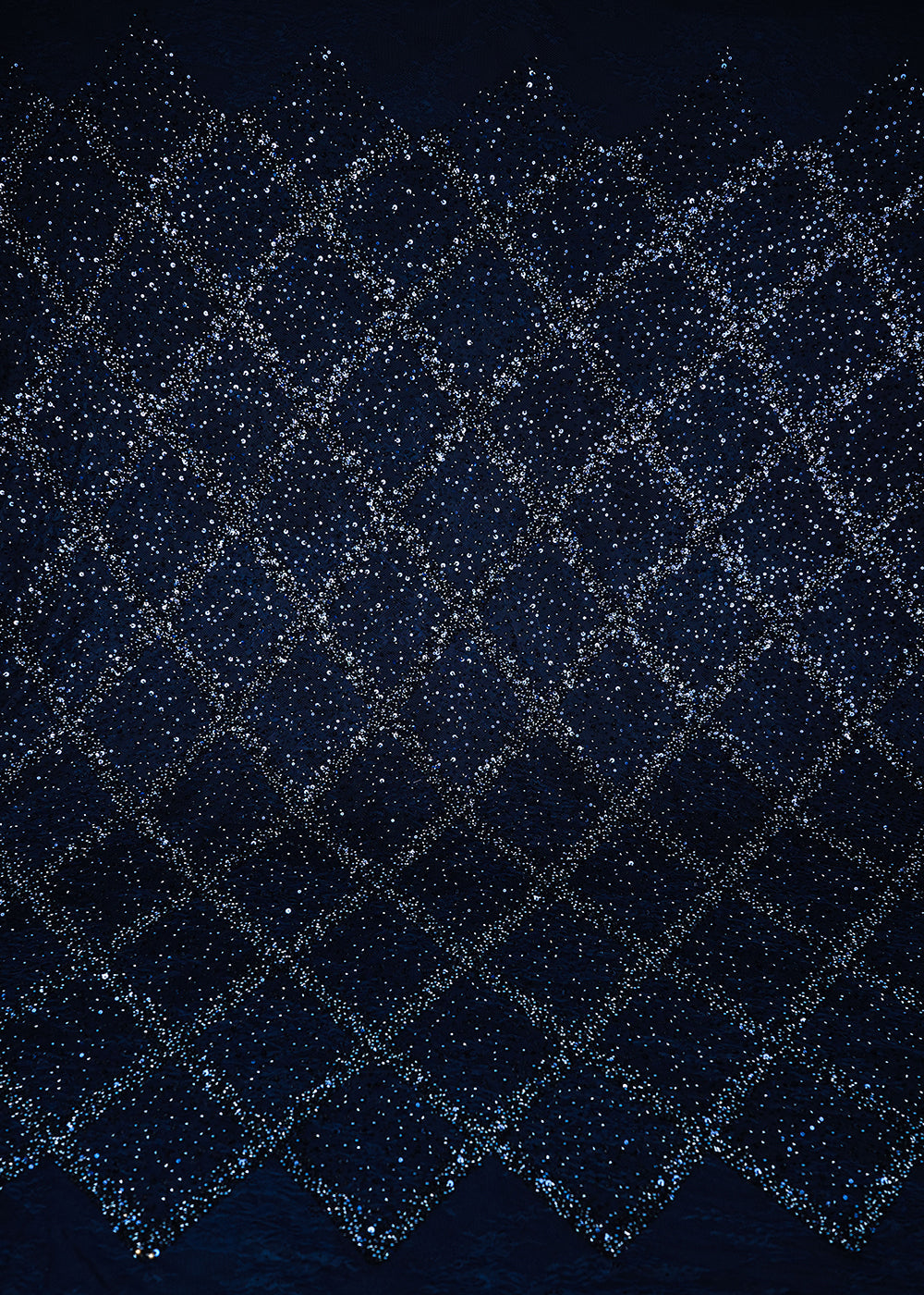 Navy Blue Sandlin Lace Fabric With All Over Sequins, Katdana And Bead Work 25511