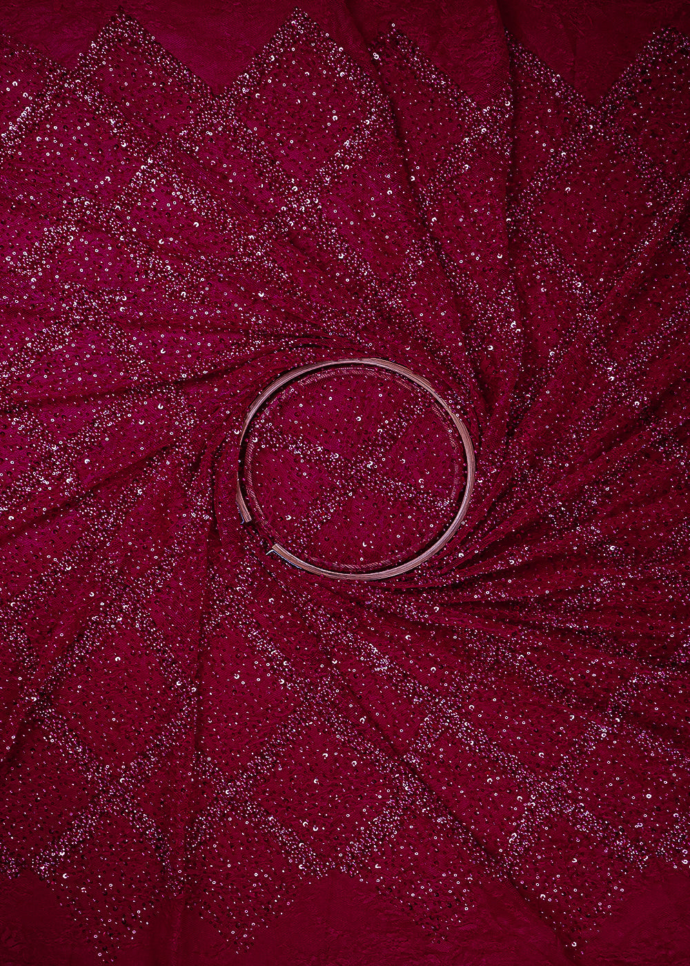 Red Sandlin Lace Fabric With All Over Sequins, Katdana And Bead Work 25512