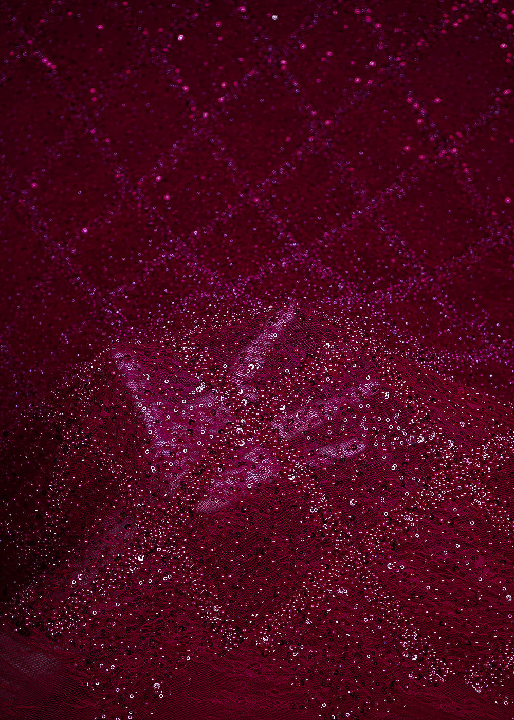 Red Sandlin Lace Fabric With All Over Sequins, Katdana And Bead Work 25512