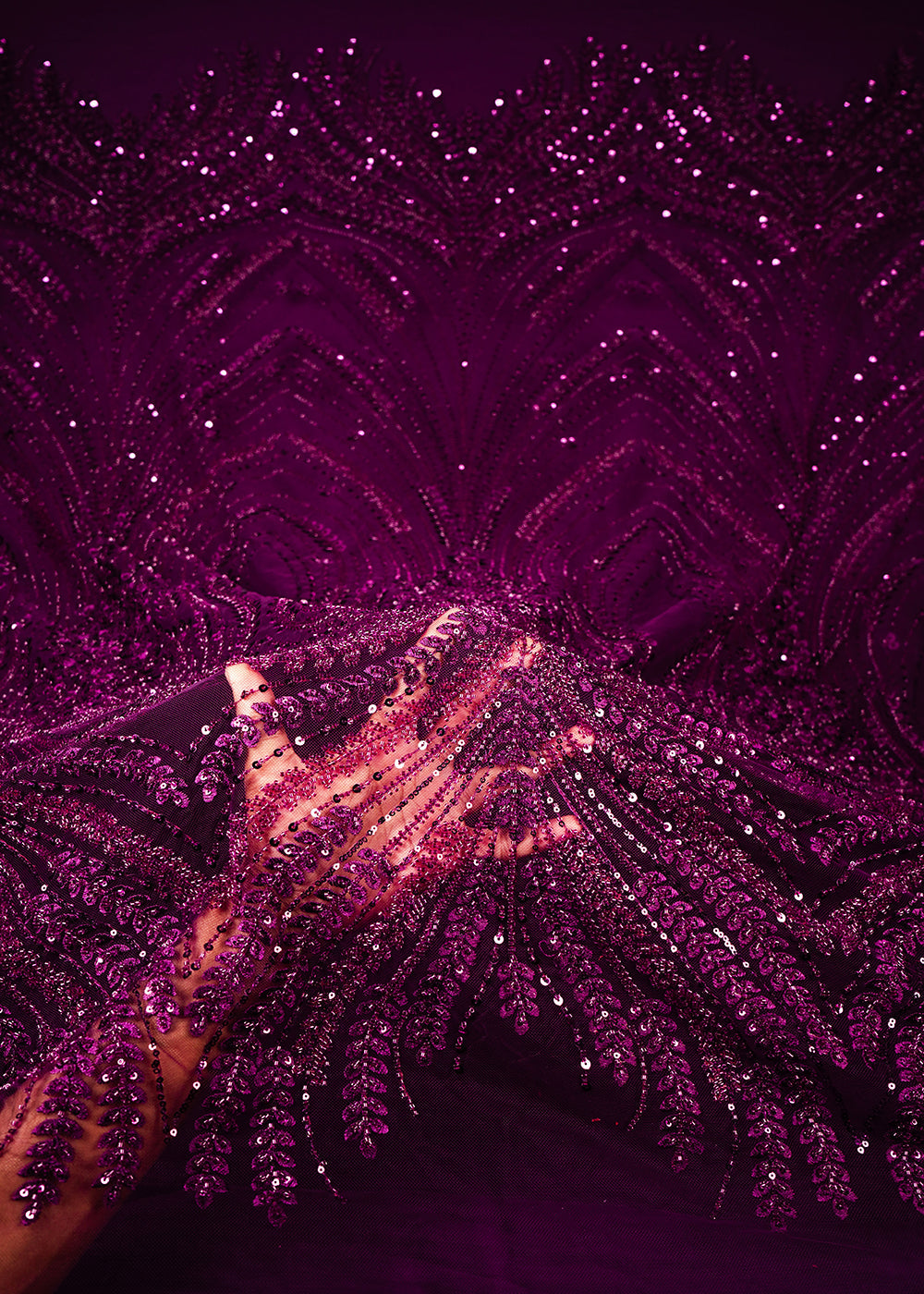 Wine Imported Net Fabric With All Over Thread, Sequins And Katdana Work 25513
