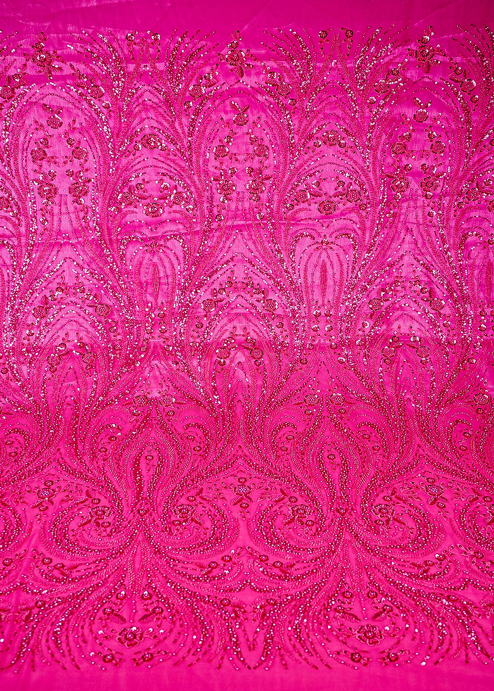 Pink Imported Net Fabric With All Over Thread, Sequins, Katdana And Bead Work 25516