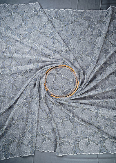 Grey Imported Net Fabric With All Over Zari And Katdana Work 25523