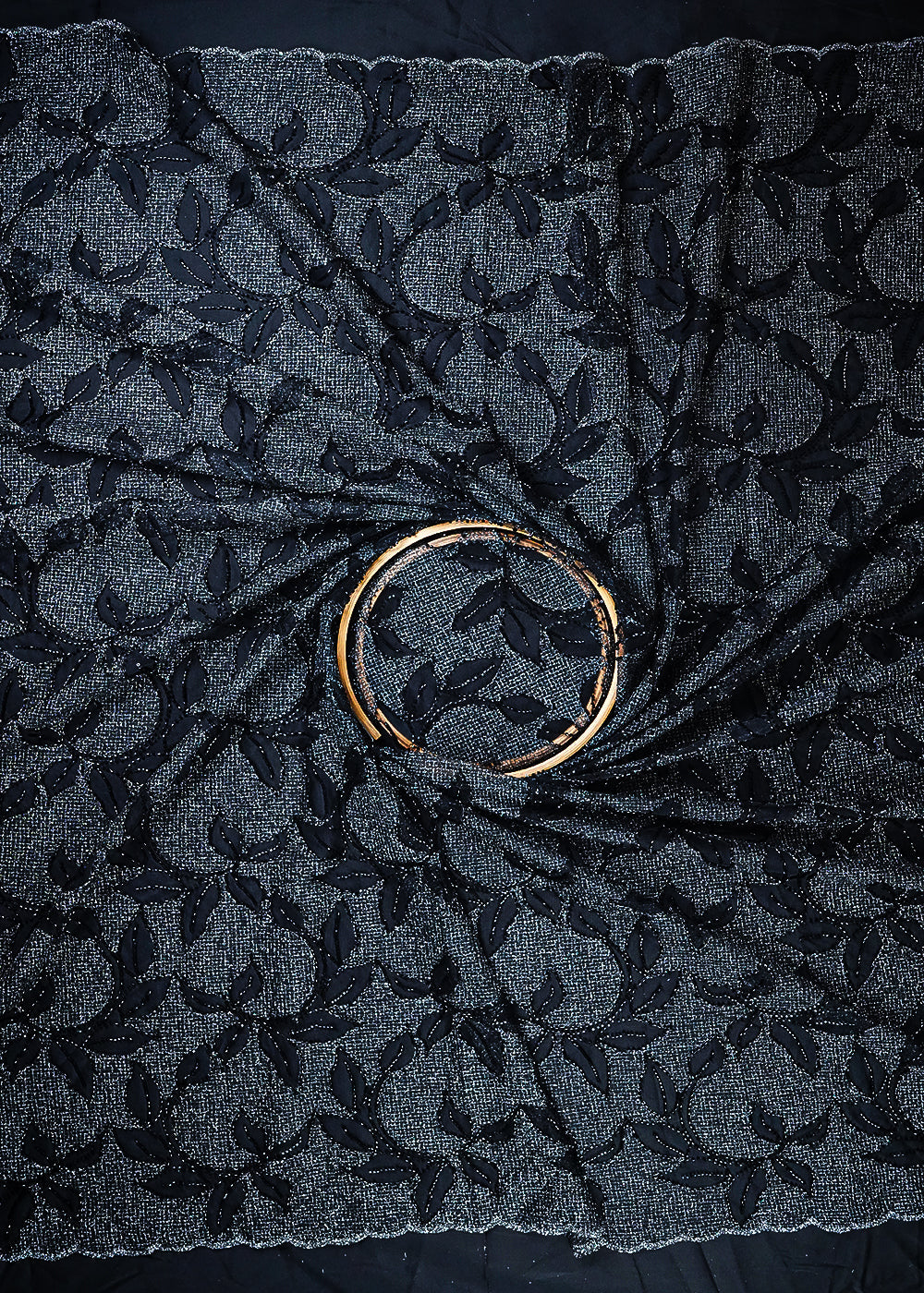 Black Imported Net Fabric With All Over Zari And Katdana Work 25524
