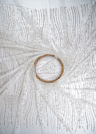 White Imported Net Fabric With All Over Sequins And Katdana Work 25532