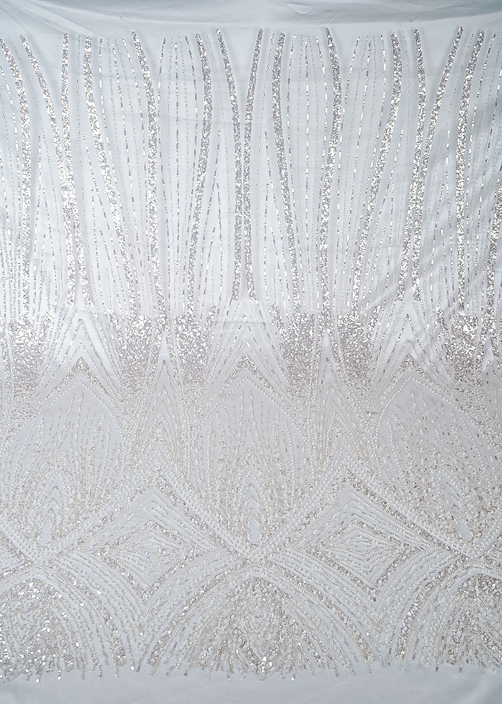 White Imported Net Fabric With All Over Sequins, Katdana And Bead Work With One Side Border 25533