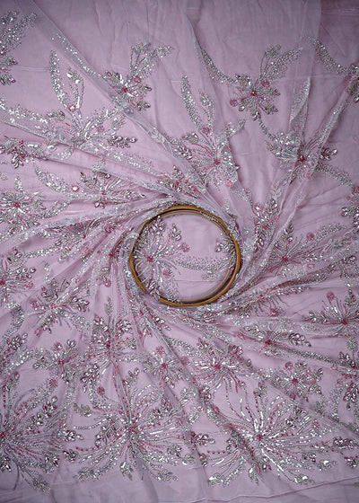 Baby Pink Imported Net Fabric With All Over Sequins, Katdana And Stone Work 25537