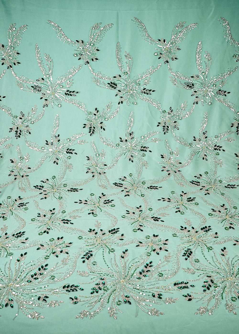 Pista Green Imported Net Fabric With All Over Sequins, Katdana And Stone Work 25538