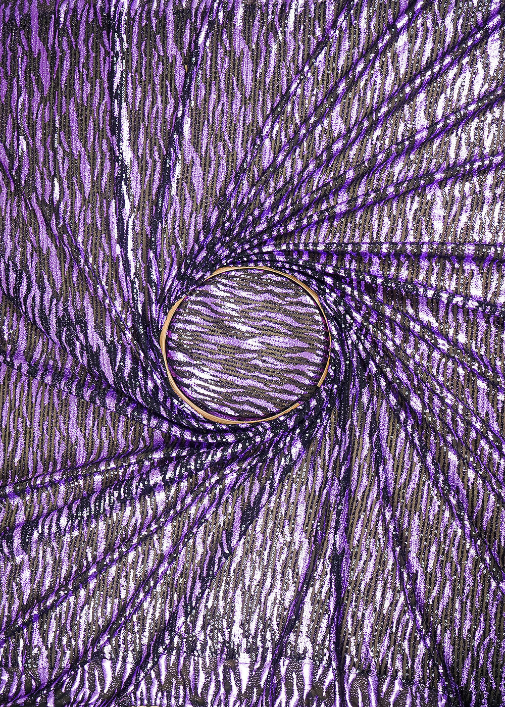 Purple Lycra Net Fabric With All Over Sequins And Foil Work 25540