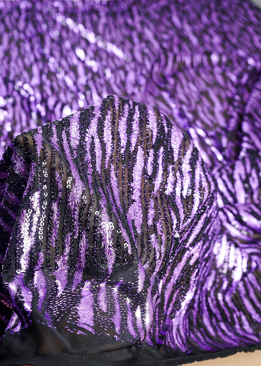 Purple Lycra Net Fabric With All Over Sequins And Foil Work 25540