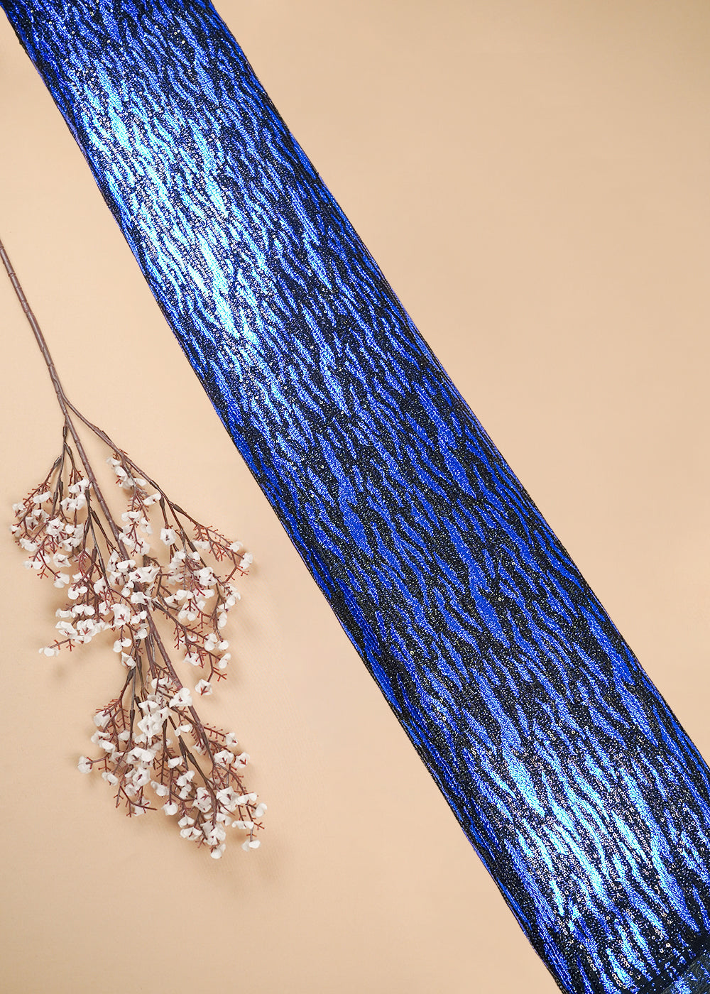 Royal Blue Lycra Net Fabric With All Over Sequins And Foil Work 25542