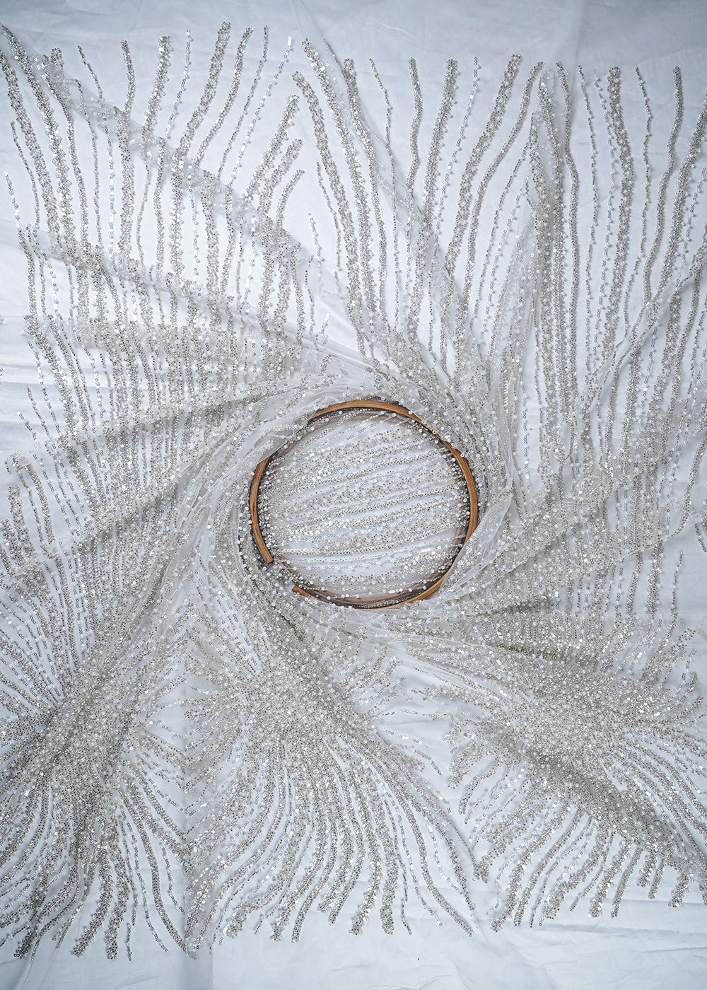 White Imported Net Fabric With All Over Sequins, Katdana And Bead Work With Border 25543