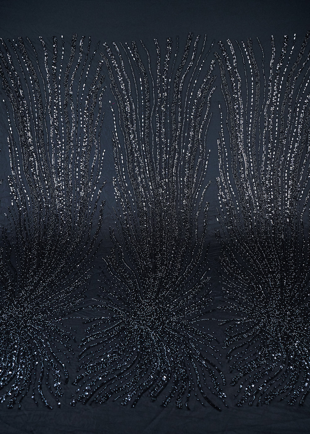 Black Imported Net Fabric With All Over Sequins, Katdana And Bead Work With Border 25545