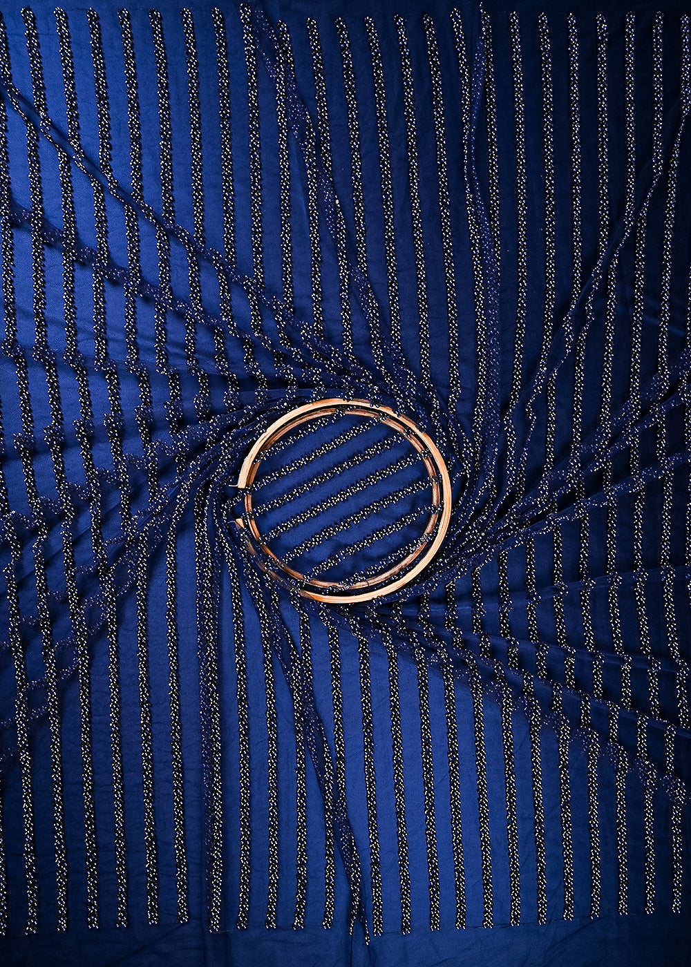 Navy Blue Imported Net Fabric With All Over Bead And Katdana Work 25547