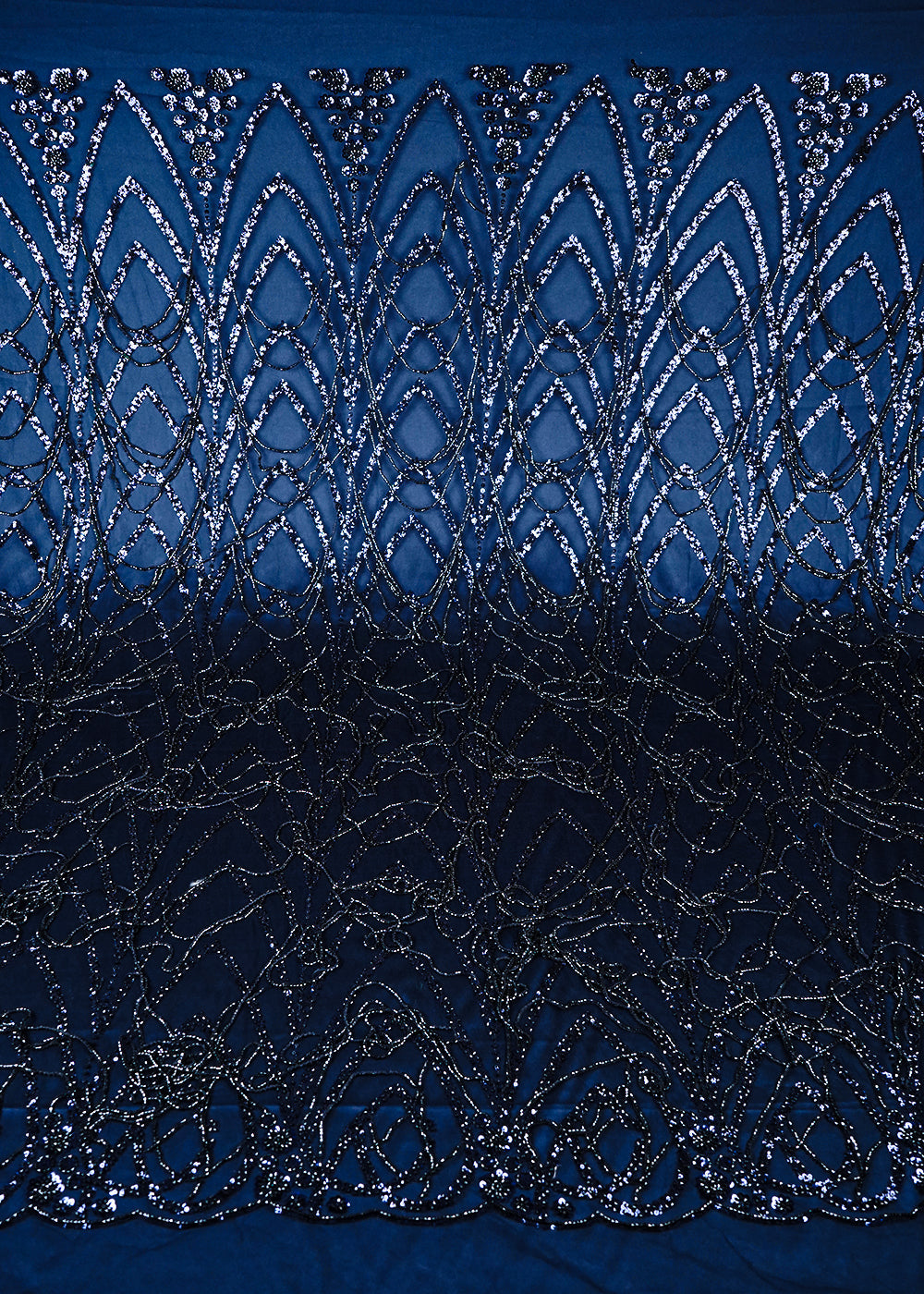 Navy Blue Imported Net Fabric With All Over Sequins And Katdana Work With Border 25551