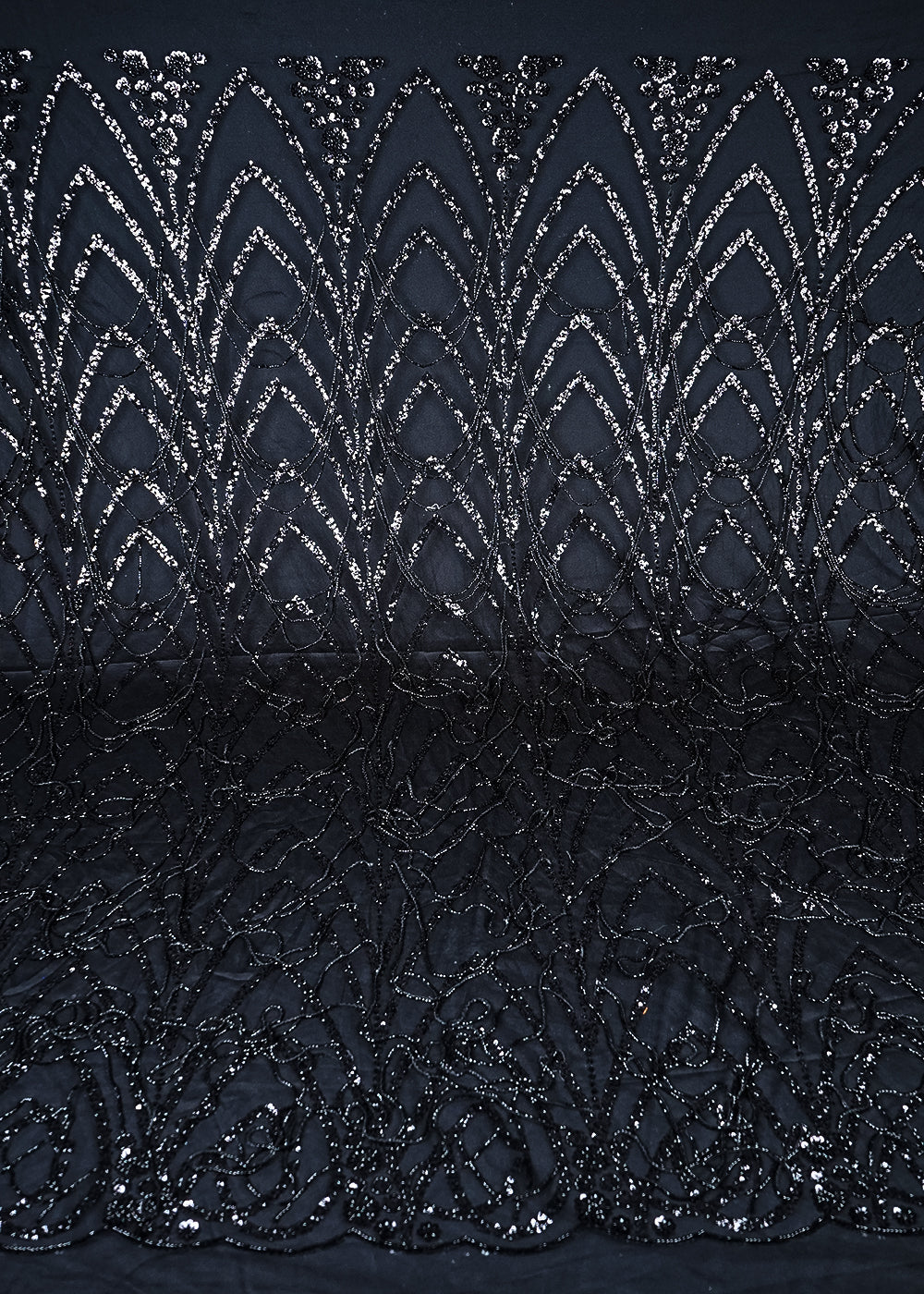 Black Imported Net Fabric With All Over Sequins And Katdana Work With Border 25552
