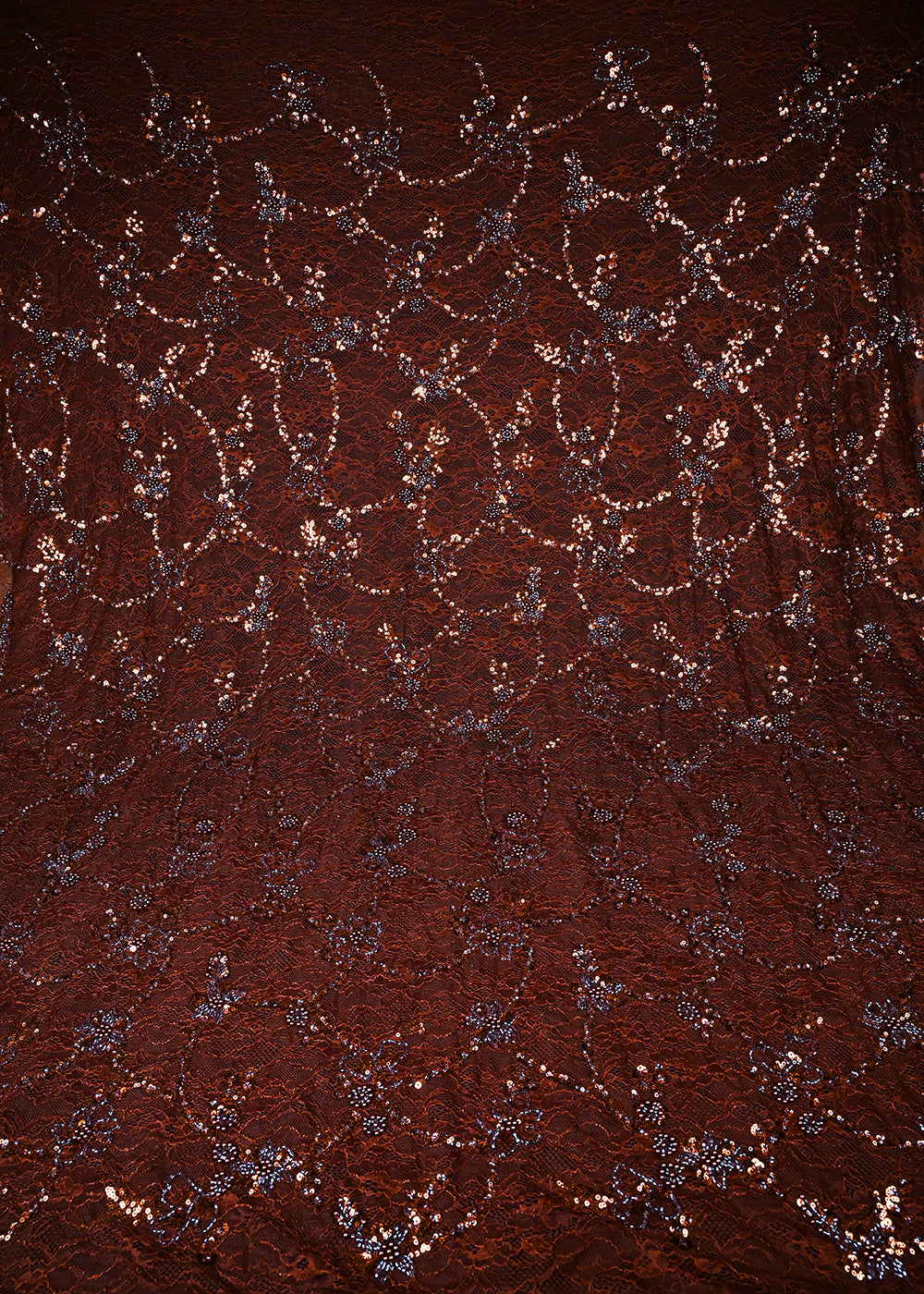 Brown Sandlin Lace Fabric With All Over Sequins, Katdana And Bead Work 25559