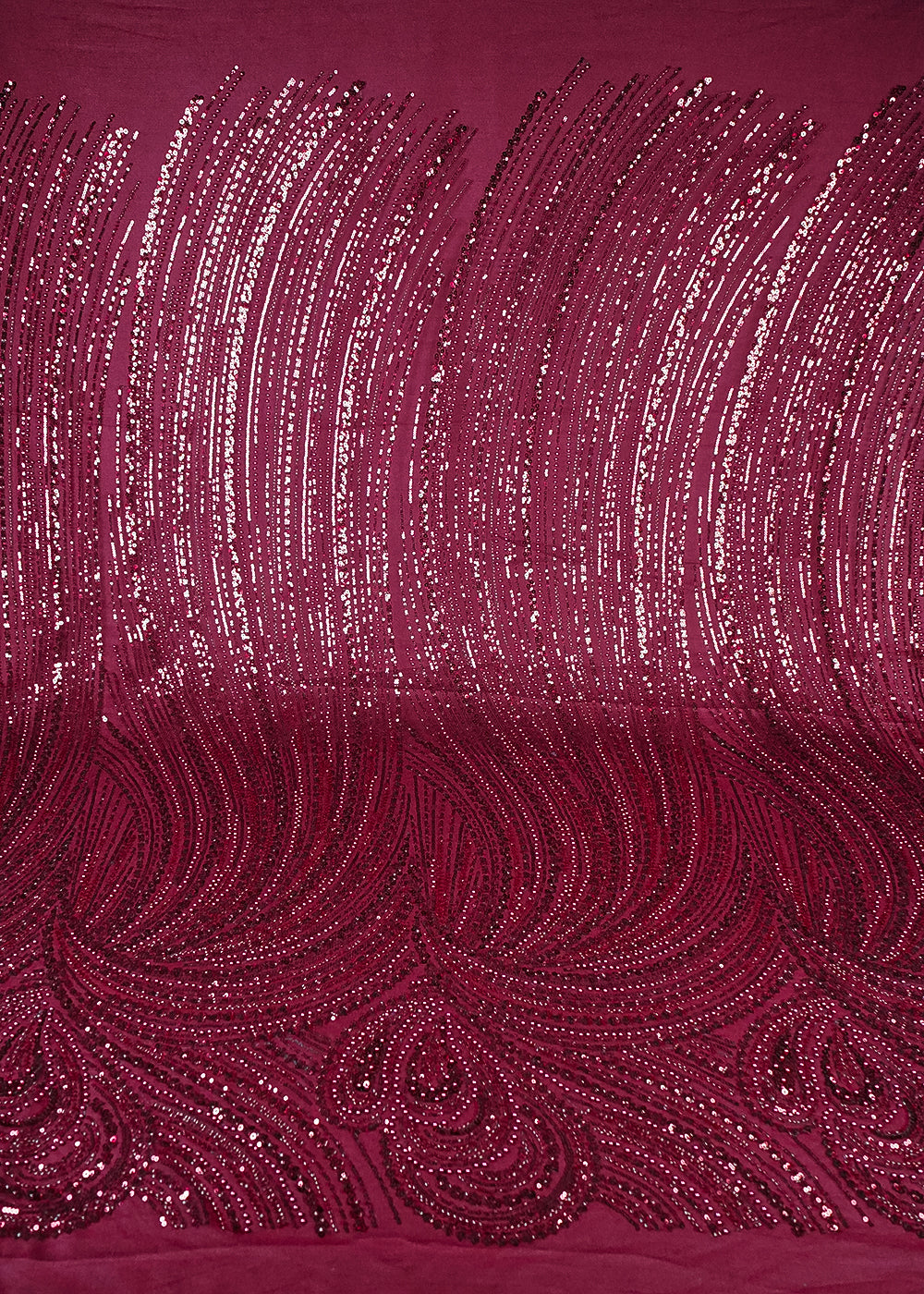 Maroon Imported Net Fabric With All Over Sequins, Katdana And Bead Work With One Side Border 25565
