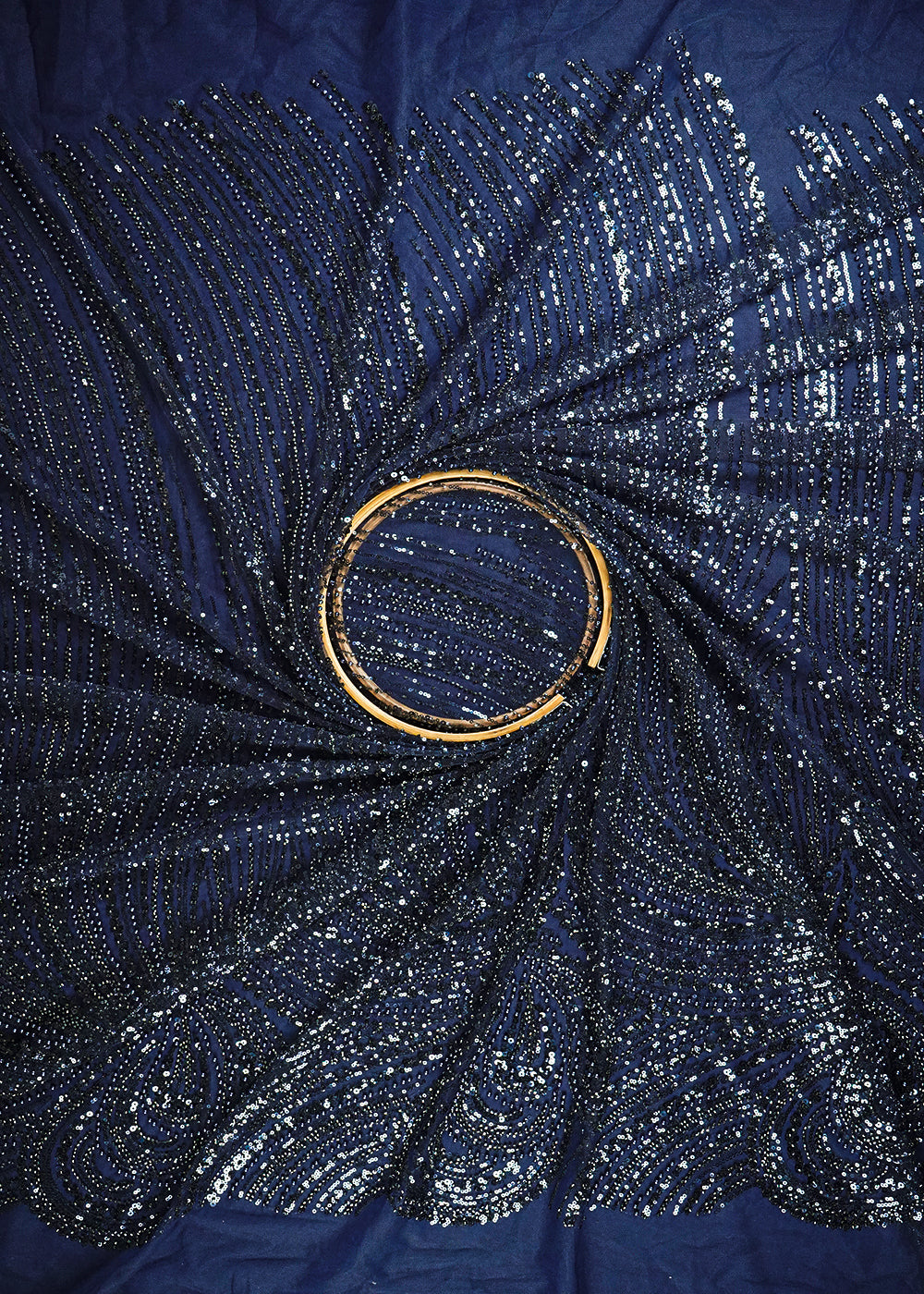 Navy Blue Imported Net Fabric With All Over Sequins, Katdana And Bead Work With One Side Border 25568