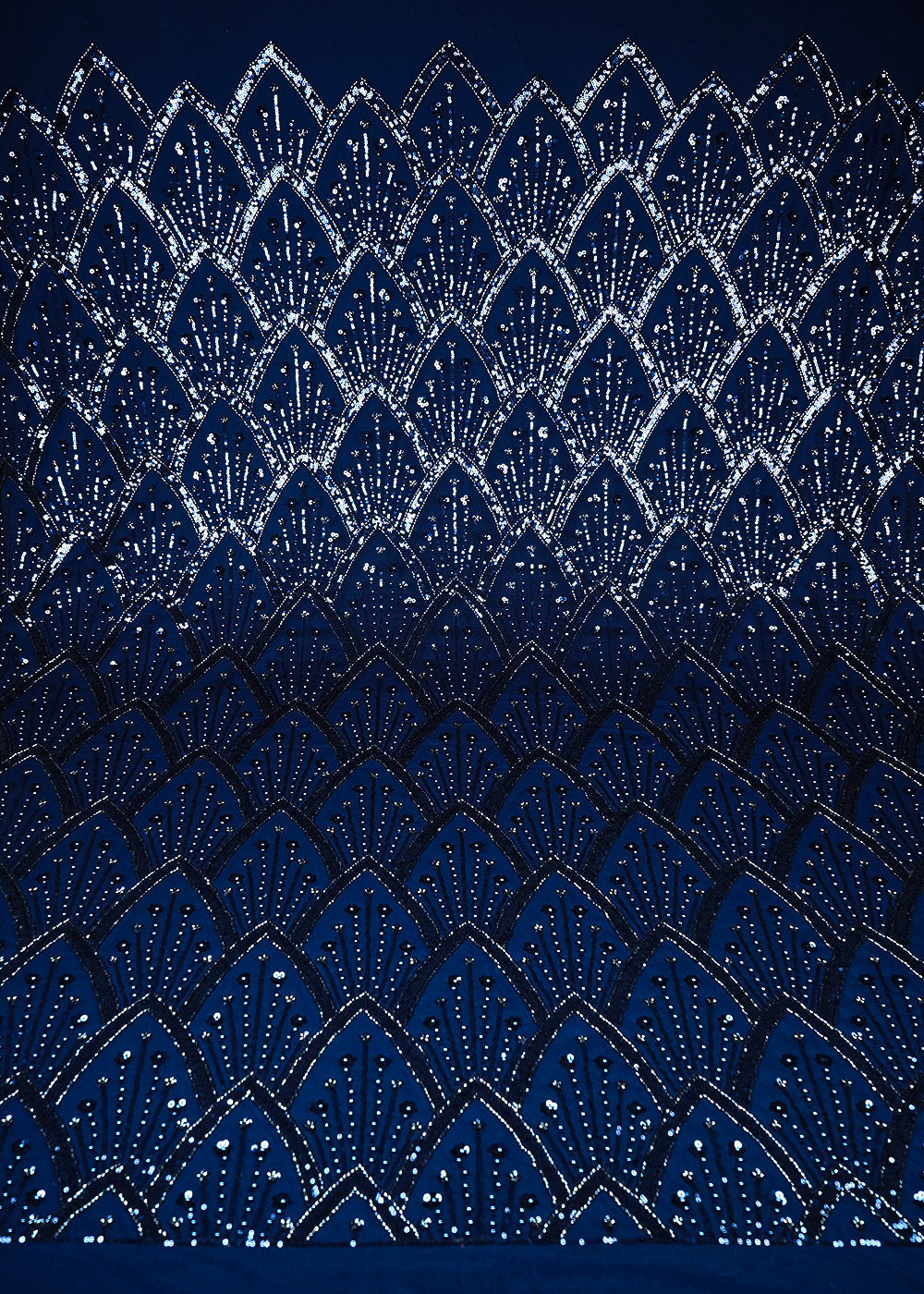 Navy Blue Imported Net Fabric With All Over Sequins, Katdana And Bead Work With One Side Border 25574